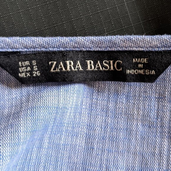 Zara Balloon Sleeves Tunic Top Split Neck Blue S Bohemian Prairiecore Casual - Picture 7 of 9